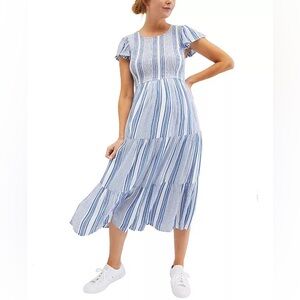 Blue and White Striped Tiered Maxi Dress